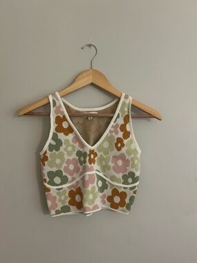 La Hearts Knit Tank Top in Pastel Beige and Pink